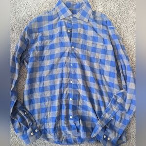 Peter Millar Blue & Gray Check Button-Down Shirt Men’s Large